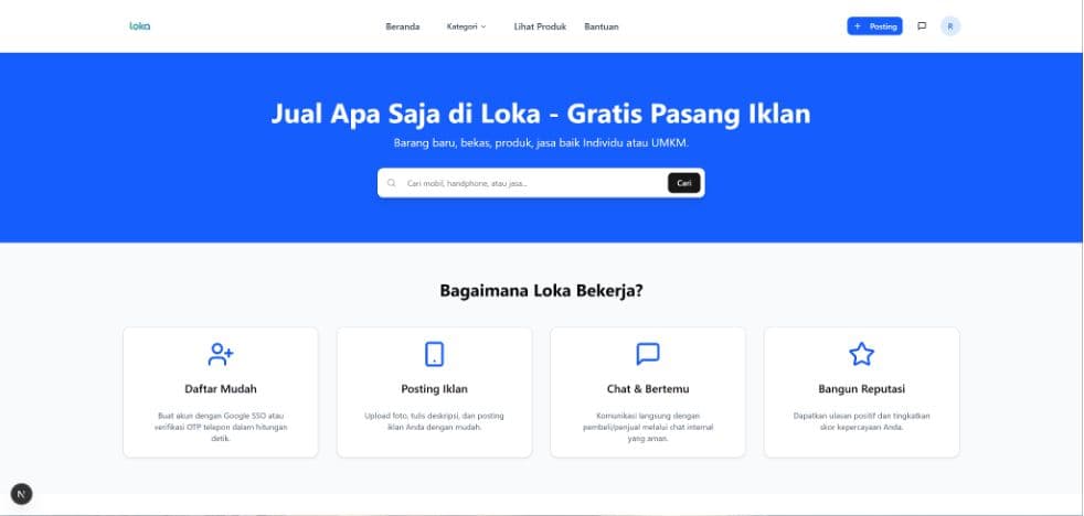 Aplikasi Marketplace Modern - Platform iklan baris modern yang cepat, aman, dan terpercaya. Dilengkapi sistem reputasi kuat dan ch